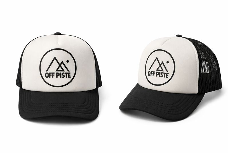 OFF PISTE CIRCLE LOGO FOAM MESH TRUCKER CAP BLACK WHITE