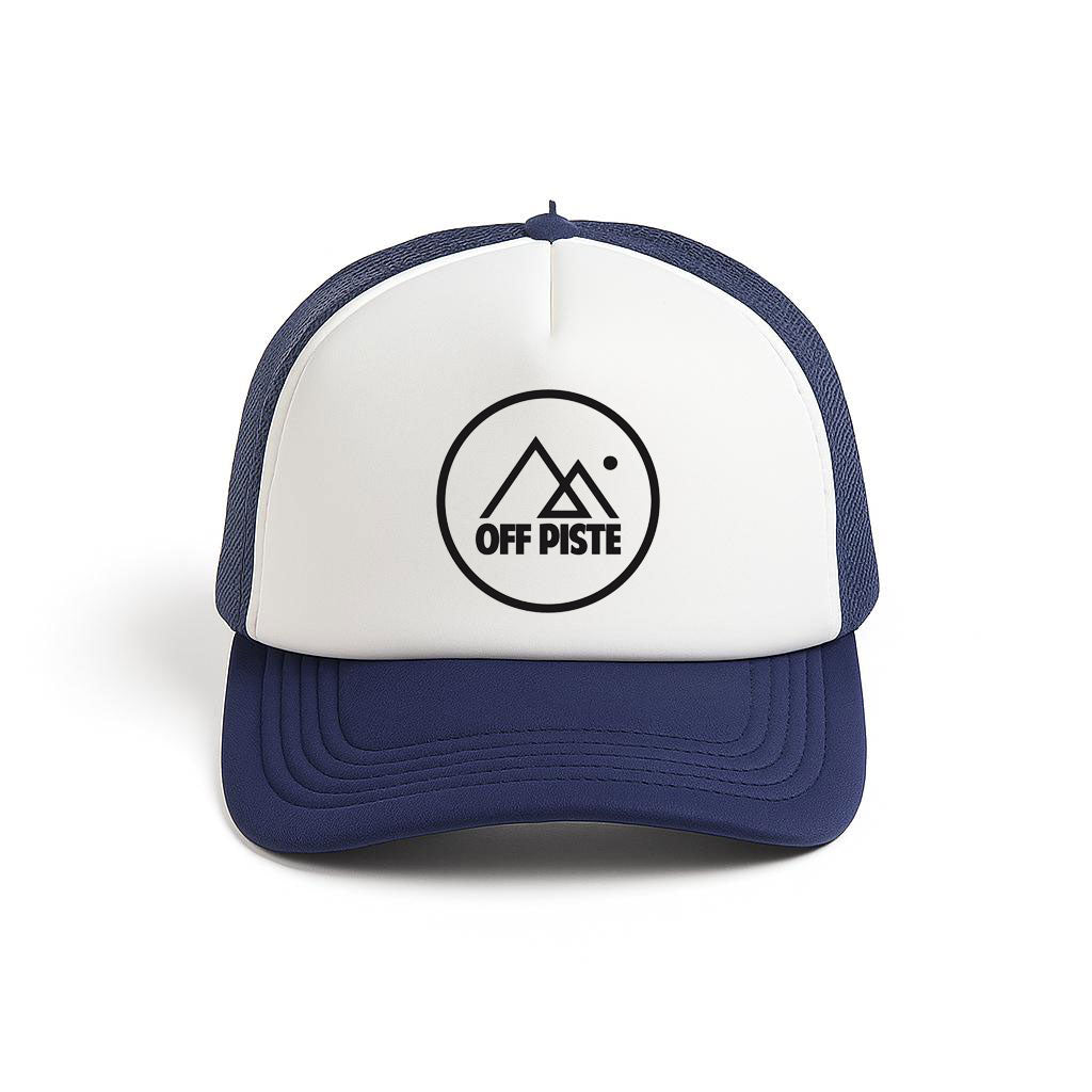 OFF PISTE CIRCLE LOGO FOAM MESH TRUCKER CAP NAVY WHITE