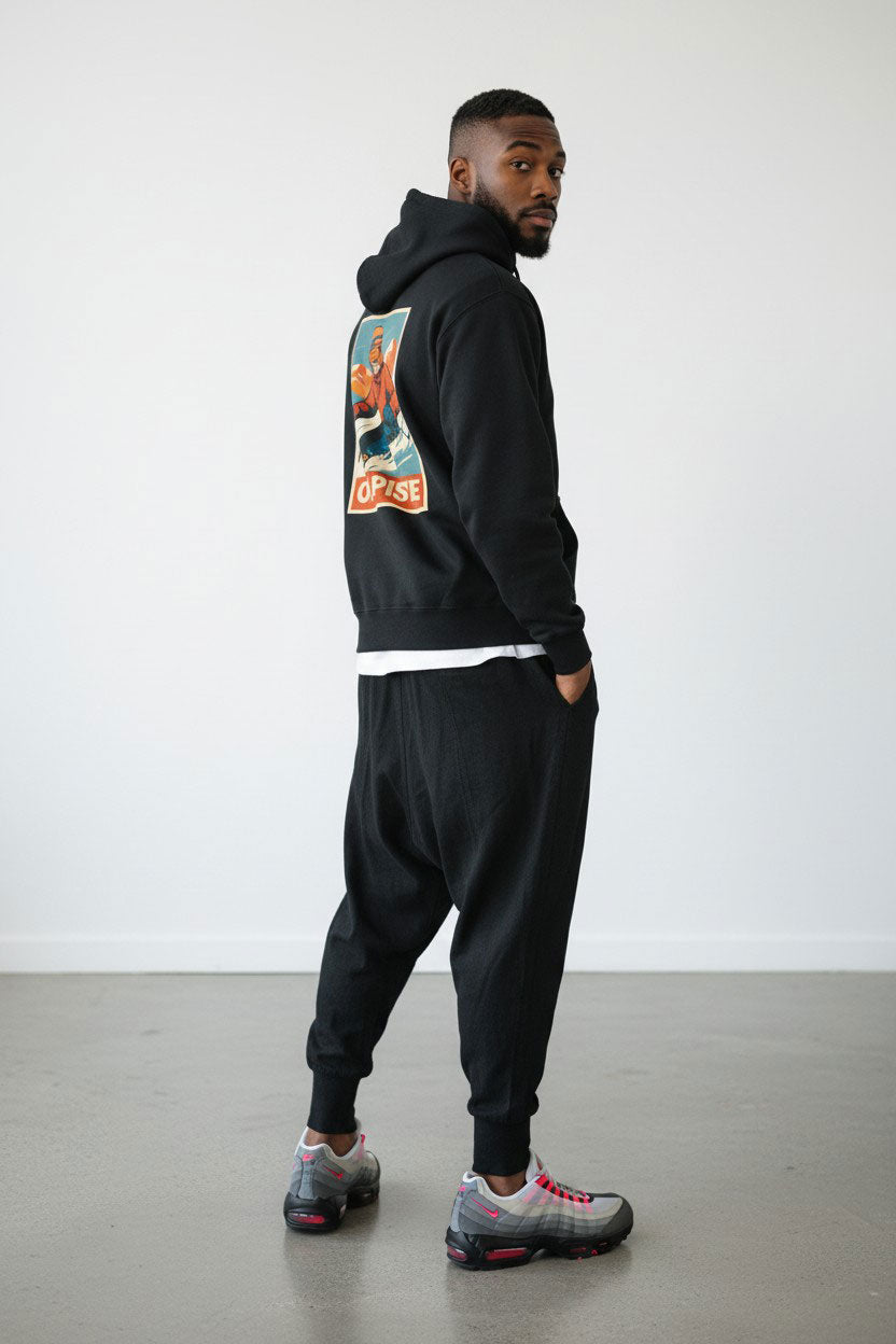 OFF PISTE DOWNHILL BACK PRINT HOODY BLACK