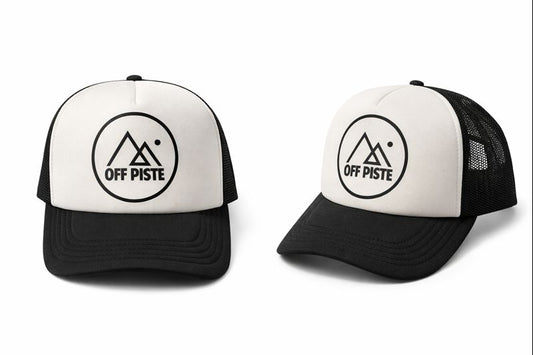 OFF PISTE CIRCLE LOGO FOAM MESH TRUCKER CAP BLACK WHITE
