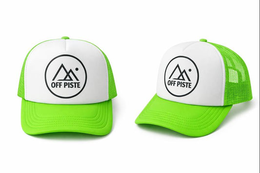 OFF PISTE CIRCLE LOGO FOAM MESH TRUCKER CAP FLURO GREEN WHITE