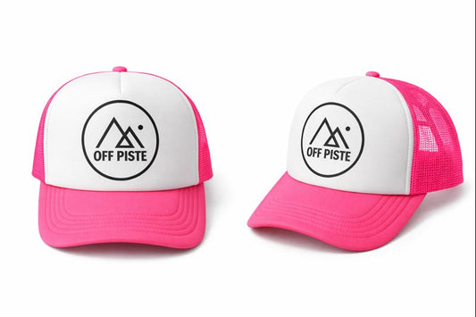 OFF PISTE CIRCLE LOGO FOAM MESH TRUCKER CAP FLURO PINK WHITE