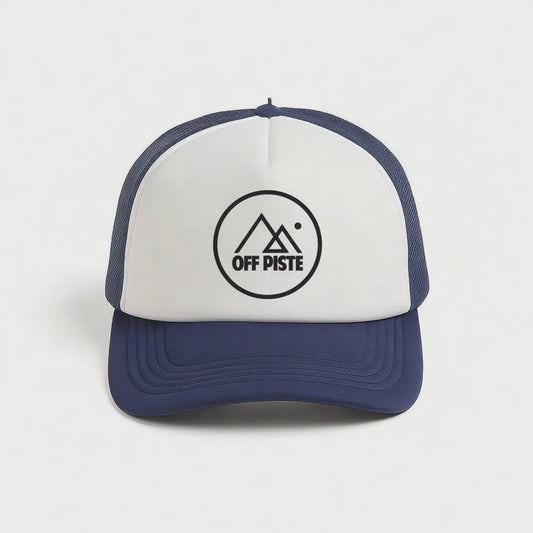 OFF PISTE CIRCLE LOGO FOAM MESH TRUCKER CAP NAVY WHITE